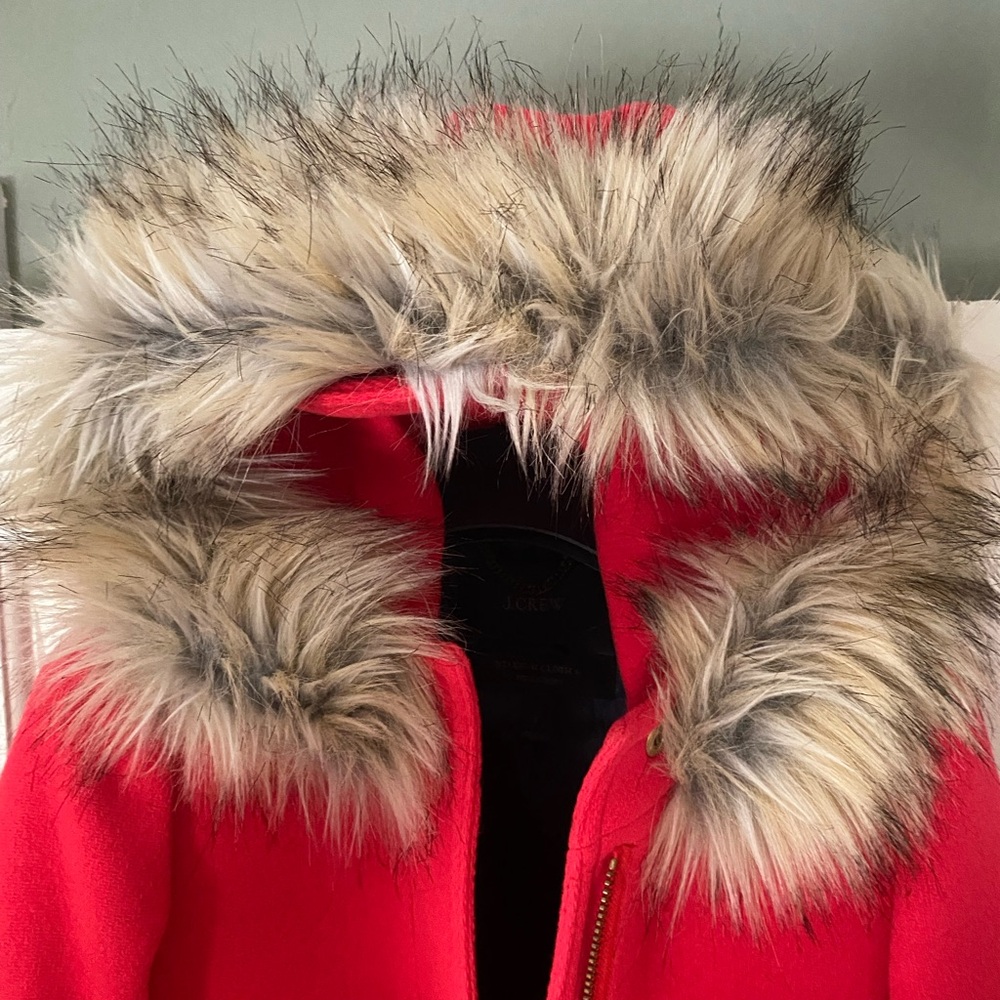 J. Crew Womens Nello Gori Italian Wool Stadium Cloth Coat Faux Fur Size 2 - Picture 2 of 7